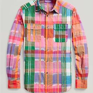 Ralph Lauren’s purple label men’s Ikat Plaid-Print Shirt 100% cotton M In Italy
